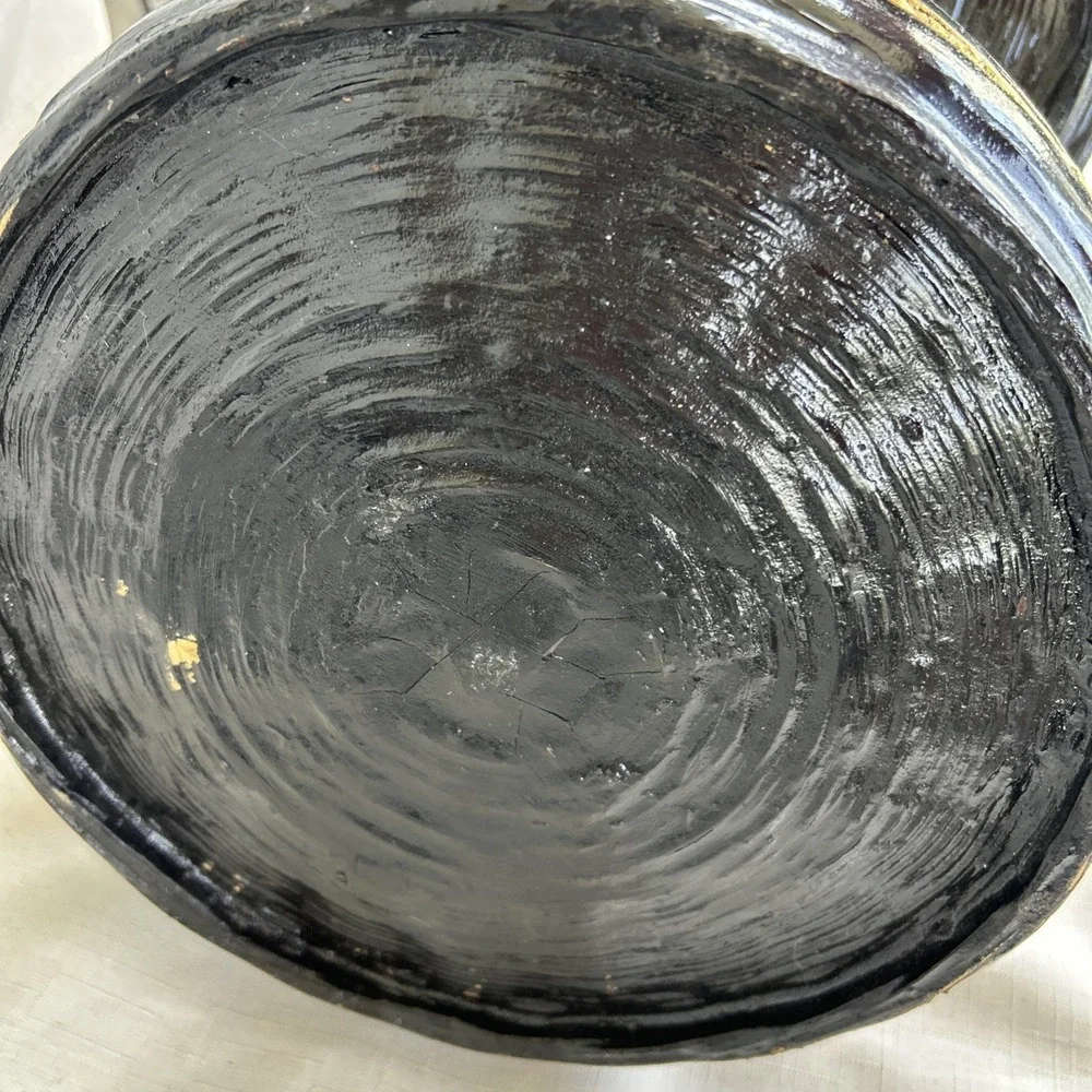 Large VTG Chinese‎ Wedding Basket 3 Tier Black Gold Lacquer Asian Decor
